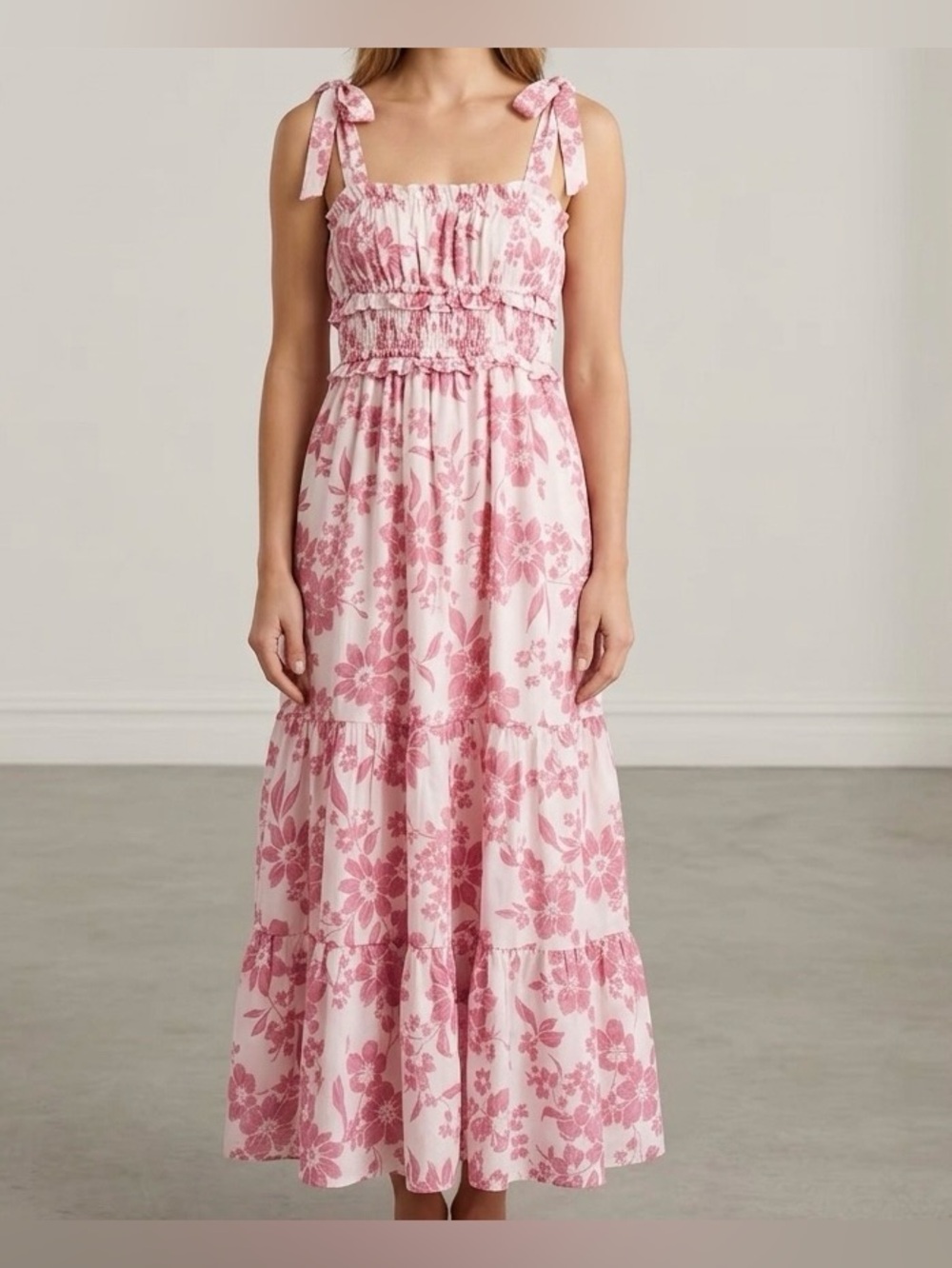 Just Found Floral Maxi Dress Dusty Rose White Smocked Tiered NWOT Boho Size M